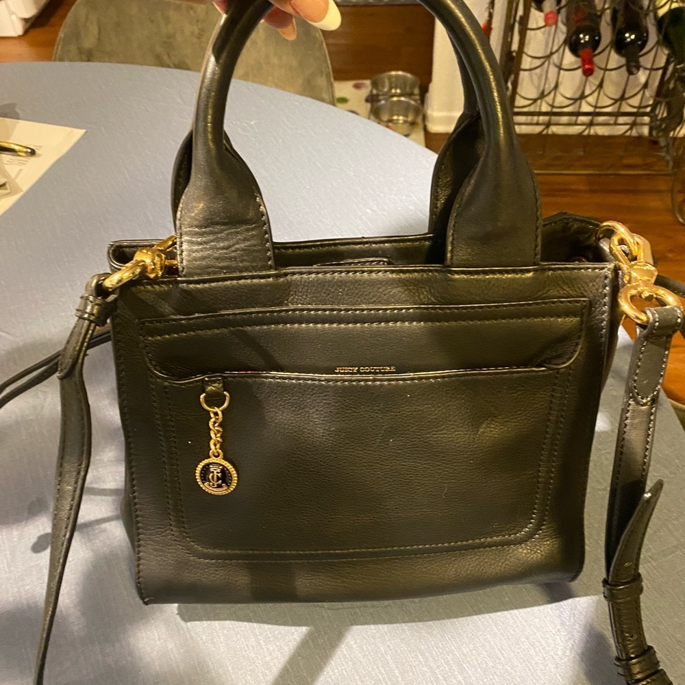 Juicy Couture Black Leather Shoulder Bag with Gold Accents